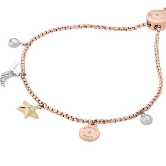 NWB Michael kors tri-tone crystal celestial charms slider bracelet authentic - Picture 3 of 7